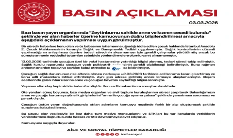 SON DAKİKA | Aile Bakanlığı'ndan Zeytinburnu'ndaki Anne-Kız Ölümüne İlişkin Resmi Açıklama: "Süreci Çarpıtan Haberler Gerçek Dışıdır"